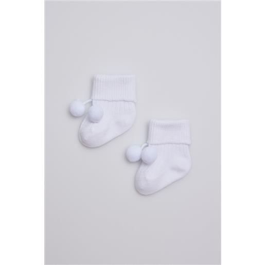 Ysabel Mora calzini a coste con nappine per neonati bianchi
