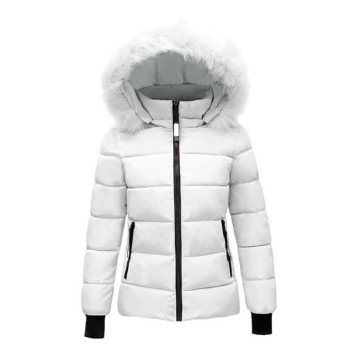 Generico donna impermeabile giacca donna pelliccia cappotto invernale caldo con cappuccio da donna, trapuntato, spesso, imbottito, giacca invernale in cotone con cappuccio, in vita, in (white, m)