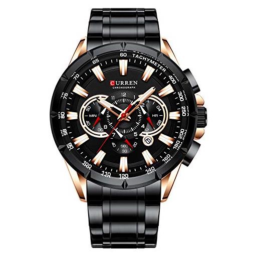 CURREN Orologio Uomo Cronografo Tre Sub Quadranti – Pelle Nera E Cassa Oro