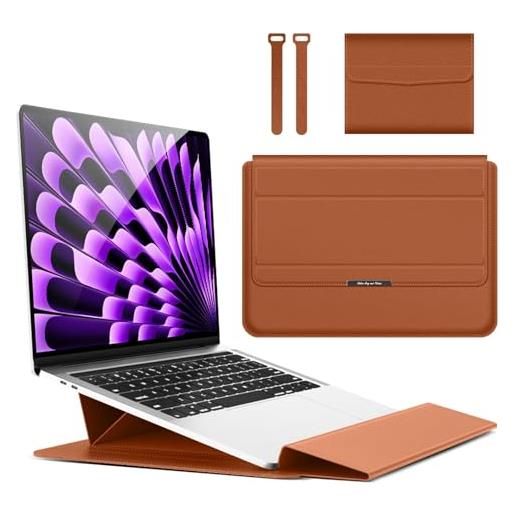 Hinnwer 15 15,6 16,1 pollici custodie per pc portatile borsa funzione stand per mac. Book air 13 m3/m2/m1 a3113 a2681 a2337, mac. Book pro 14 m4/m4 pro/m4 max a3112 a3401 a3185 a2992 a2918 a2779 marrone