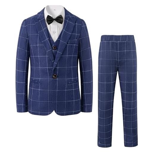 LOLANTA completo da cerimonia per bambino 5 pezzi, abito a quadri bordeaux per natale, matrimoni con giacca, gilet, pantaloni, camicia e papillon(bordeaux, 10-11 anni, 150)