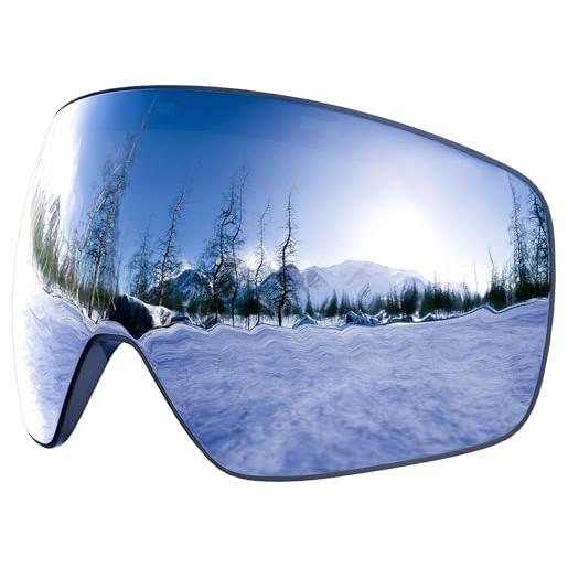 Dizokizo lente di ricambio per occhiali da sci magnetica sferica per snowboard e sci, argento