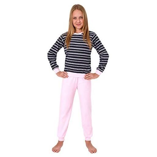 Normann pigiama a maniche lunghe da bambina in spugna con polsini effetto a righe - 291 401 13 569 blu marino 146 cm-152 cm