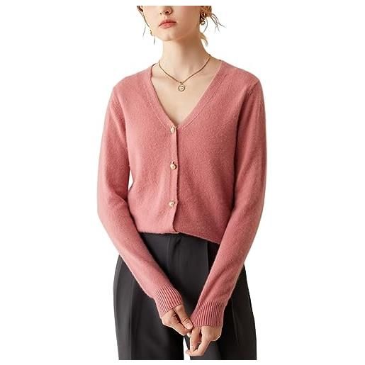 Valin cardigan da donna 95% cashmere con scollo a v a maniche lunghe cardigan lana cashmere tinta unita slim slim cardigan sh311, colore: rosa. , 44