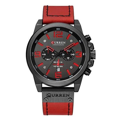 CURREN Orologio Uomo Quarzo – Tre Sub Quadranti, Data, Cinturino Pelle, Nero E Oro, 48 Mm, Impermeabile 3 Bar - 3