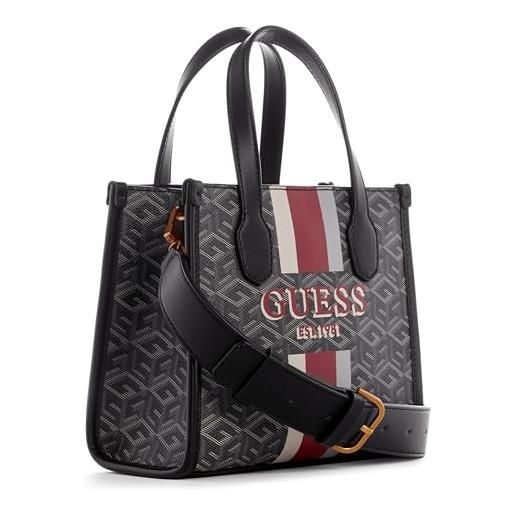 GUESS silvana 2 compartment mini tote, borsa a tracolla donna, logo carbone, taglia unica