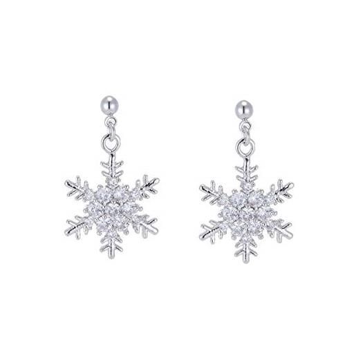 Orecchini A Cerchio Con Fiocco Di Neve Toplstud, 10 Mm, In Rame Placcato Oro Bianco E Zirconia Cubica, Regalo Di Natale Per Donne E Ragazze - 2