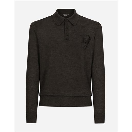 Dolce & Gabbana polo manica lunga in cashmere con logo ricamato