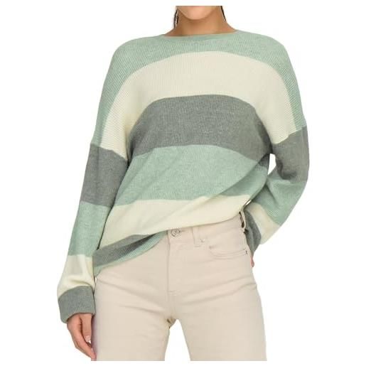ONLY maglia maglione maglieria girocollo manica lunga spalle cadenti polsini a costine, colore: verde, taglia: l