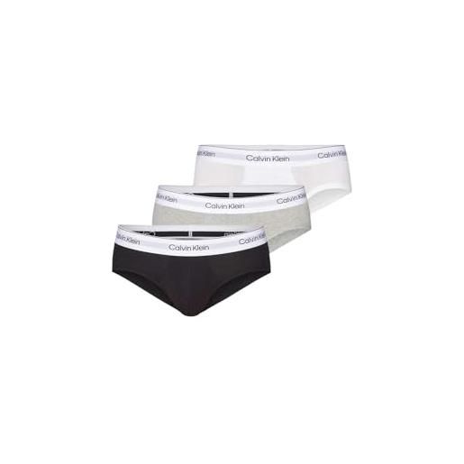 Calvin Klein hip brief 3pk 000nb3962a, uomo, multicolore (grey heather, white, black), s