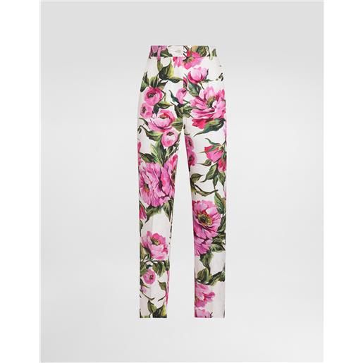 Dolce & Gabbana pantaloni in cotone jacquard stampa peonie
