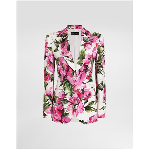 Dolce & Gabbana giacca turlington in cotone jacquard stampa peonie