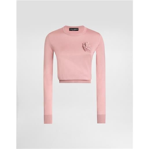 Dolce & Gabbana maglia maniche lunghe in seta con decoro fiore