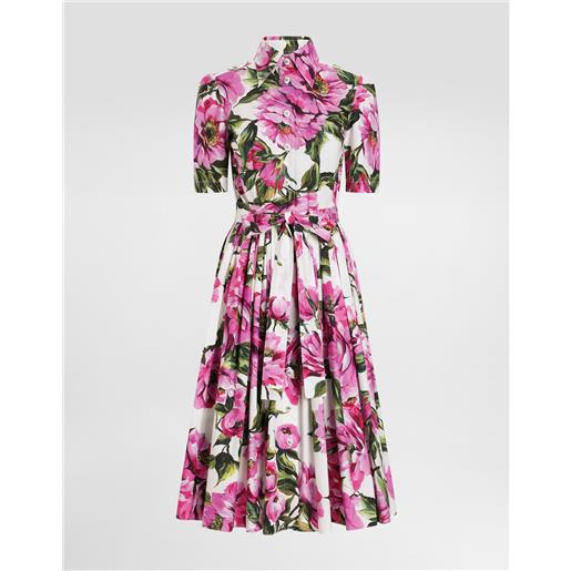 Dolce & Gabbana abito longuette chemisier in cotone stampa peonie