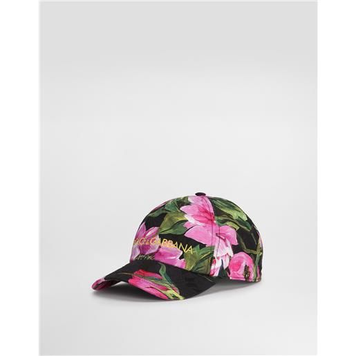 Dolce & Gabbana cappello baseball in jacquard cotone stampa peonie con ricamo logo dolce&gabbana