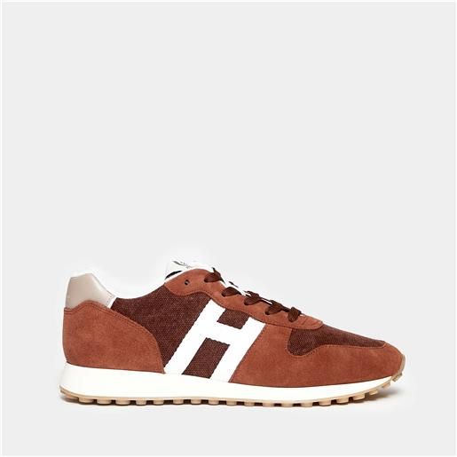 Hogan sneaker h429 in suede e tessuto mattone