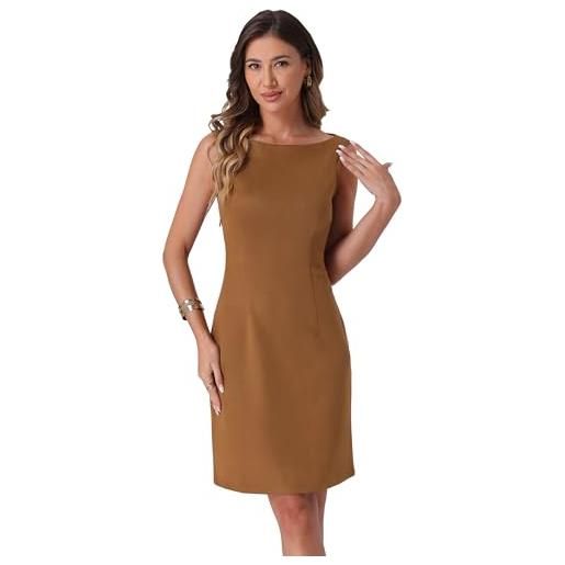 Allegra K abito in finta pelle da donna senza maniche con scollo a barca tubini scamosciata marrone s