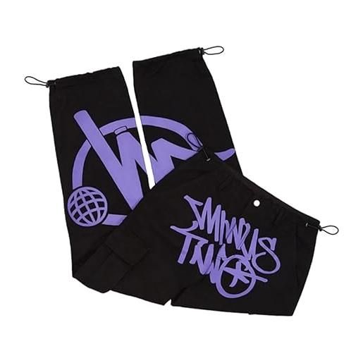 Gefomuofe minus two cargo y2k - pantaloni da uomo y2k hip-hop baggy cargo da uomo, in denim, con gamba larga, pantaloni da jogging minus two baggy, lilla, m