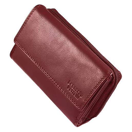Leonardo verrelli - portafoglio da donna in vera pelle con chiusura a bottone 3000118, colore: rosso, 14 x 9 cm, portamonete