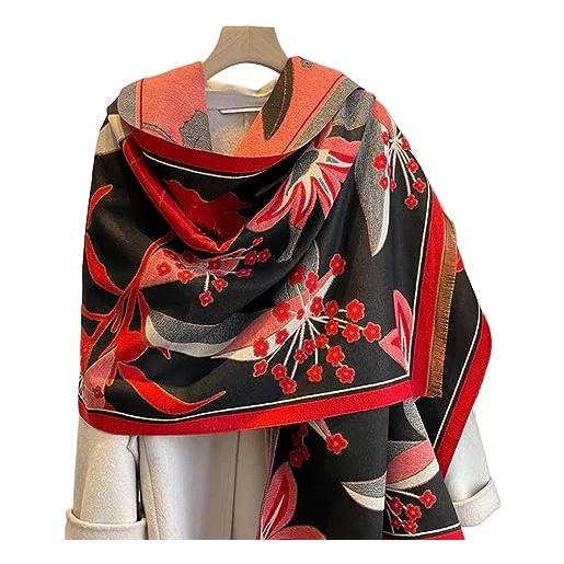 ZONTO scialle sciarpa invernale imitazione in cashmere scialle femminile da donna a doppia facciata a doppia facciata da donna a doppia facciata-nero rosso
