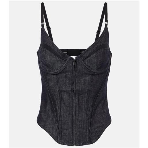 Mugler bustier di jeans con mesh