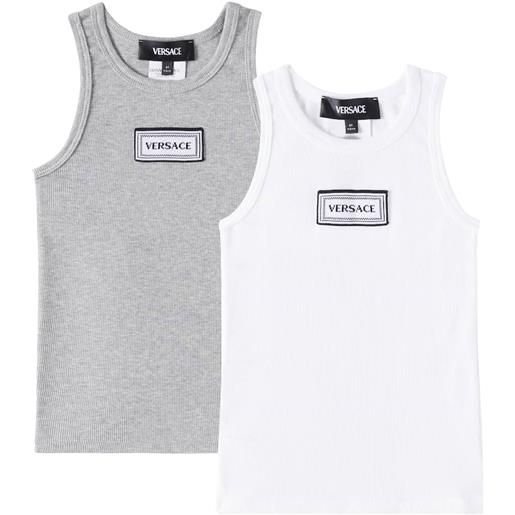 Versace Kids set di 2 tank top in misto cotone a coste
