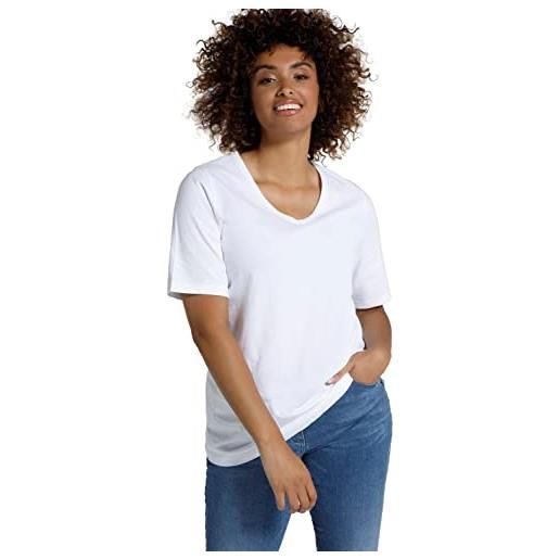 Ulla Popken t-shirt di cotone biologico in confezione doppia con scollo a v e mezze maniche oliva 46+ 798751642-46+