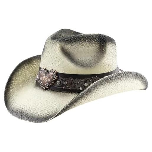 LXJLXD cappello da cowboy per uomo e donna, cappello di paglia intrecciato con strass, divertente cappello da festa in stile western, cappello protettivo per viaggi e gite in spiaggia, bianco, xl-4xl