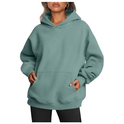 Trendy Queen - felpe con cappuccio oversize da donna in pile, a maniche lunghe, pullover autunnali e invernali, navy, large