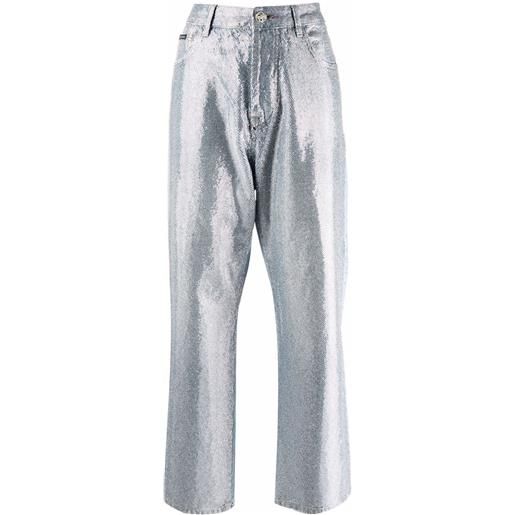 Philipp Plein jeans a gamba ampia full crystal - blu