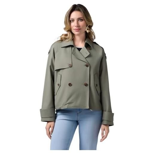 Oltre: trench over corto doppiopetto verde militare. M stagione primavera estate 2025. 