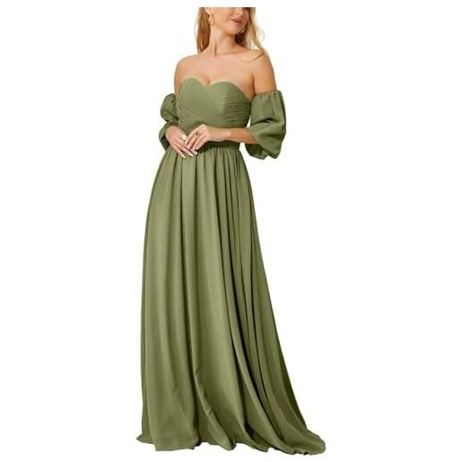 HPPEE abiti da damigella d'onore lunghi modesti per le donne abiti formali da sposa in chiffon innamorato wyx463, verde oliva, 46
