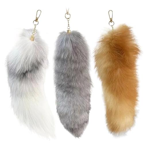 Obelunrp tornario della coda di therian, claychain da 3pcs da 16 pollry fox furry, ciondolo di code volpi realistiche per cosplay per borse