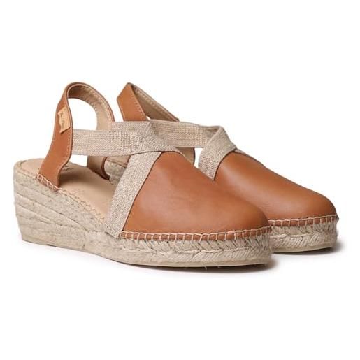 Toni pons tundra - espadrillas da donna in pelle con zeppa ed elastici progettata per una calzata più ampia, cuoio, 35 eu