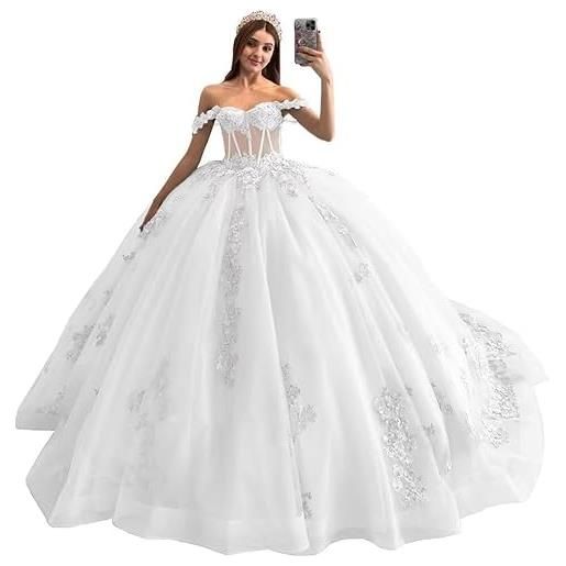 Yifanier sweet 16 abiti quinceanera abiti da ballo abiti da ballo in tulle abiti quinceanera scintillanti tulle fiori 3d soffici abiti da ballo mt003