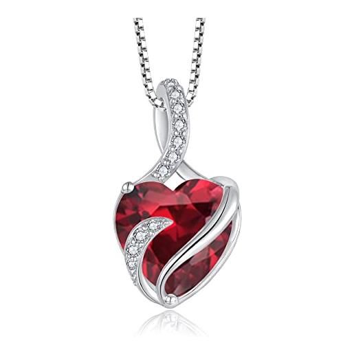 Ciondolo Collana Cuore Con Zirconia Rosso, 925 Argento, per Donna