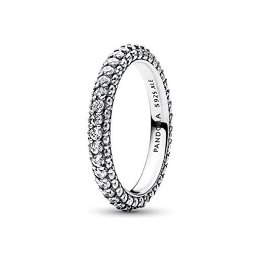 Pandora timeless - anello pavè fascia singola, in argento sterling, con pietre di zirconia cubica incolori
