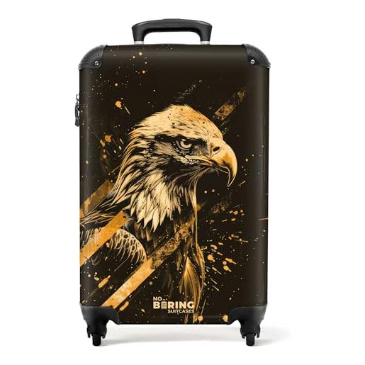 NoBoringSuitcases.com® valigia bagaglio a mano 55x40x20, bagaglio 10 kg con ruote, valigia rigida leggera, trolley cabina con aquila - nero, valigia per aereo