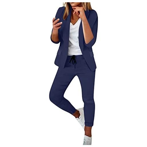 Generic 2024 tailleur donna eleganti pantaloni e giacca da cerimonia curvy completo due pezzi elegante suit blazer a maniche lunghe business formale tuta in tinta unita casual set pantalone giacche ufficio