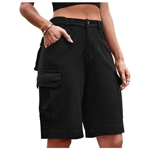 Bermuda Beige Con Tasche Laterali Shorts Cargo Donna Vita Alta