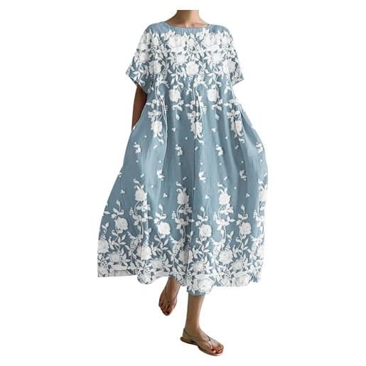 Generic vestito donna elegante manica corta curvy girocollo vestito maxi boho floreale stampato lungo vestiti taglie forti a-line moda vestiti estivi donna abito da vacanze spiaggia casual vestiti