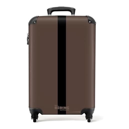 NoBoringSuitcases.com® valigia bagaglio a mano 55x40x20, bagaglio 10 kg con ruote, valigia rigida leggera, trolley cabina con strisce - marrone, valigia per aereo