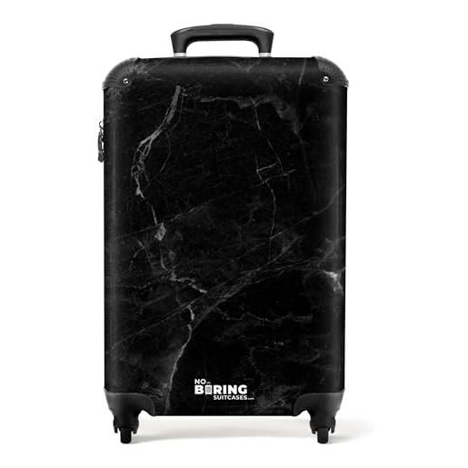 NoBoringSuitcases.com® valigia bagaglio a mano 55x40x20, bagaglio 10 kg con ruote, valigia rigida leggera, trolley cabina con marmo - nero - minimalista, valigia per aereo