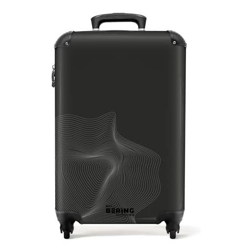 NoBoringSuitcases.com® valigia bagaglio a mano 55x40x20, bagaglio 10 kg con ruote, valigia rigida leggera, trolley cabina con illusione - grigio scuro e bianco, valigia per aereo