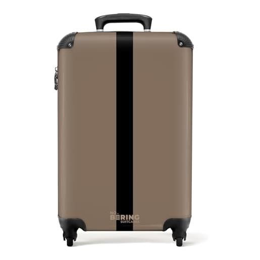 NoBoringSuitcases.com® valigia bagaglio a mano 55x40x20, bagaglio 10 kg con ruote, valigia rigida leggera, trolley cabina con strisce - beige, valigia per aereo