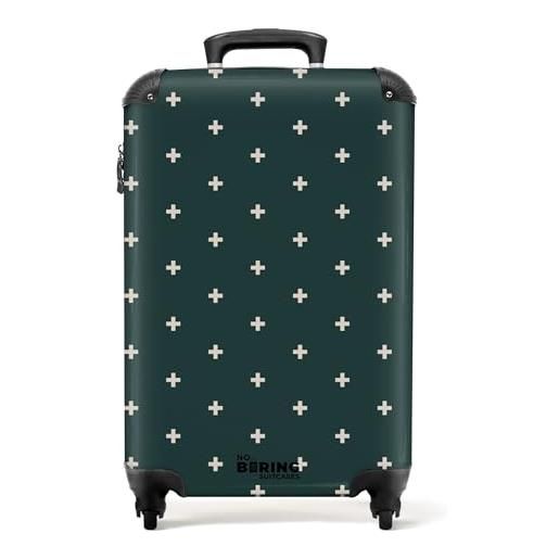 NoBoringSuitcases.com® valigia bagaglio a mano 55x40x20, bagaglio 10 kg con ruote, valigia rigida leggera, trolley cabina con motivo plus - blu, valigia per aereo