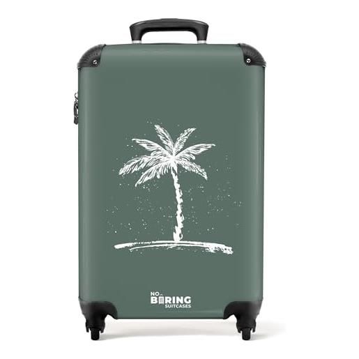 NoBoringSuitcases.com® valigia bagaglio a mano 55x40x20, 10 kg con ruote, rigida leggera, trolley cabina con palma - blu per aereo