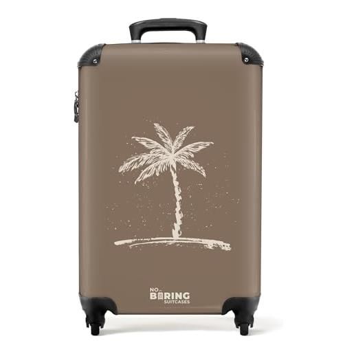 NoBoringSuitcases.com® valigia bagaglio a mano 55x40x20, bagaglio 10 kg con ruote, valigia rigida leggera, trolley cabina con palma - beige, valigia per aereo