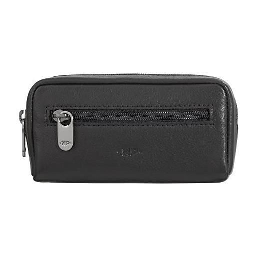 Nuvola Pelle portachiavi uomo donna in vera pelle borsa astuccio con cerniera zip a 2 anelli nero