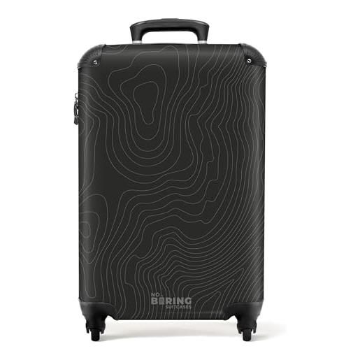 NoBoringSuitcases.com® valigia bagaglio a mano 55x40x20, bagaglio 10 kg con ruote, valigia rigida leggera, trolley cabina con illusione - grigio scuro, valigia per aereo